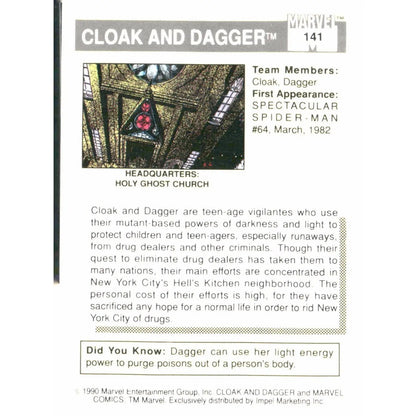 1990 Impel Marvel Universe #141 Cloak and Dagger - MOD Shop LLC