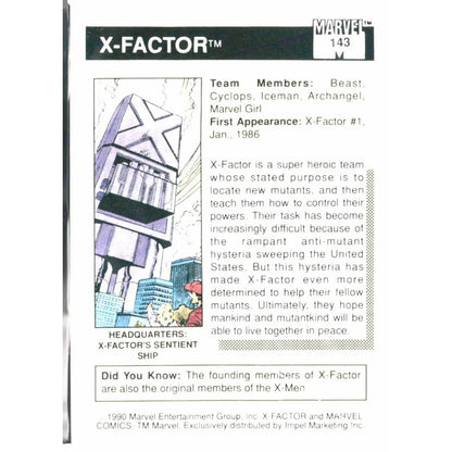1990 Impel Marvel Universe #143 X - Factor - MOD Shop LLC