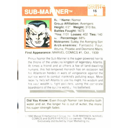 1990 Impel Marvel Universe #16 Sub - Mariner - MOD Shop LLC