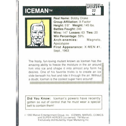 1990 Impel Marvel Universe #22 Iceman - MOD Shop LLC