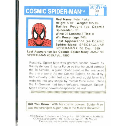 1990 Impel Marvel Universe #30 Cosmic Spider - Man - MOD Shop LLC