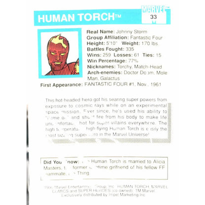 1990 Impel Marvel Universe #33 Human Torch - MOD Shop LLC