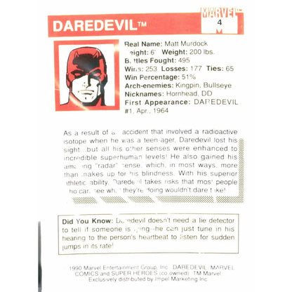 1990 Impel Marvel Universe #4 Daredevil - MOD Shop LLC