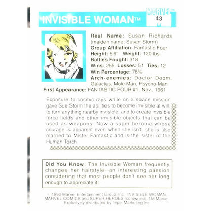 1990 Impel Marvel Universe #43 Invisible Woman - MOD Shop LLC