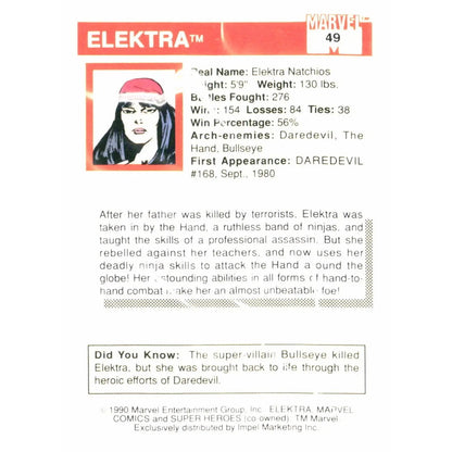 1990 Impel Marvel Universe #49 Elektra - MOD Shop LLC