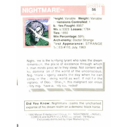 1990 Impel Marvel Universe #56 Nightmare - MOD Shop LLC
