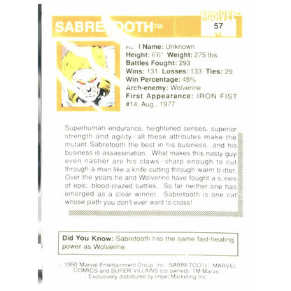 1990 Impel Marvel Universe #57 Sabretooth - MOD Shop LLC
