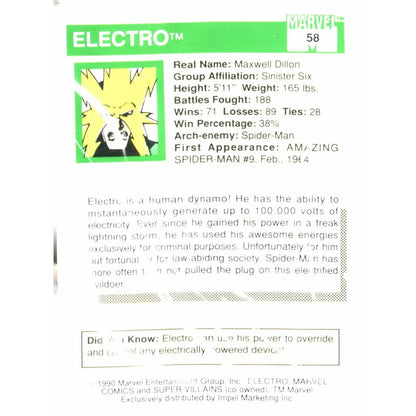 1990 Impel Marvel Universe #58 Electro - MOD Shop LLC