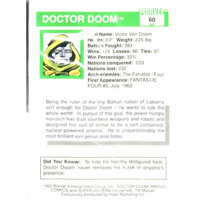 1990 Impel Marvel Universe #60 Doctor Doom - MOD Shop LLC