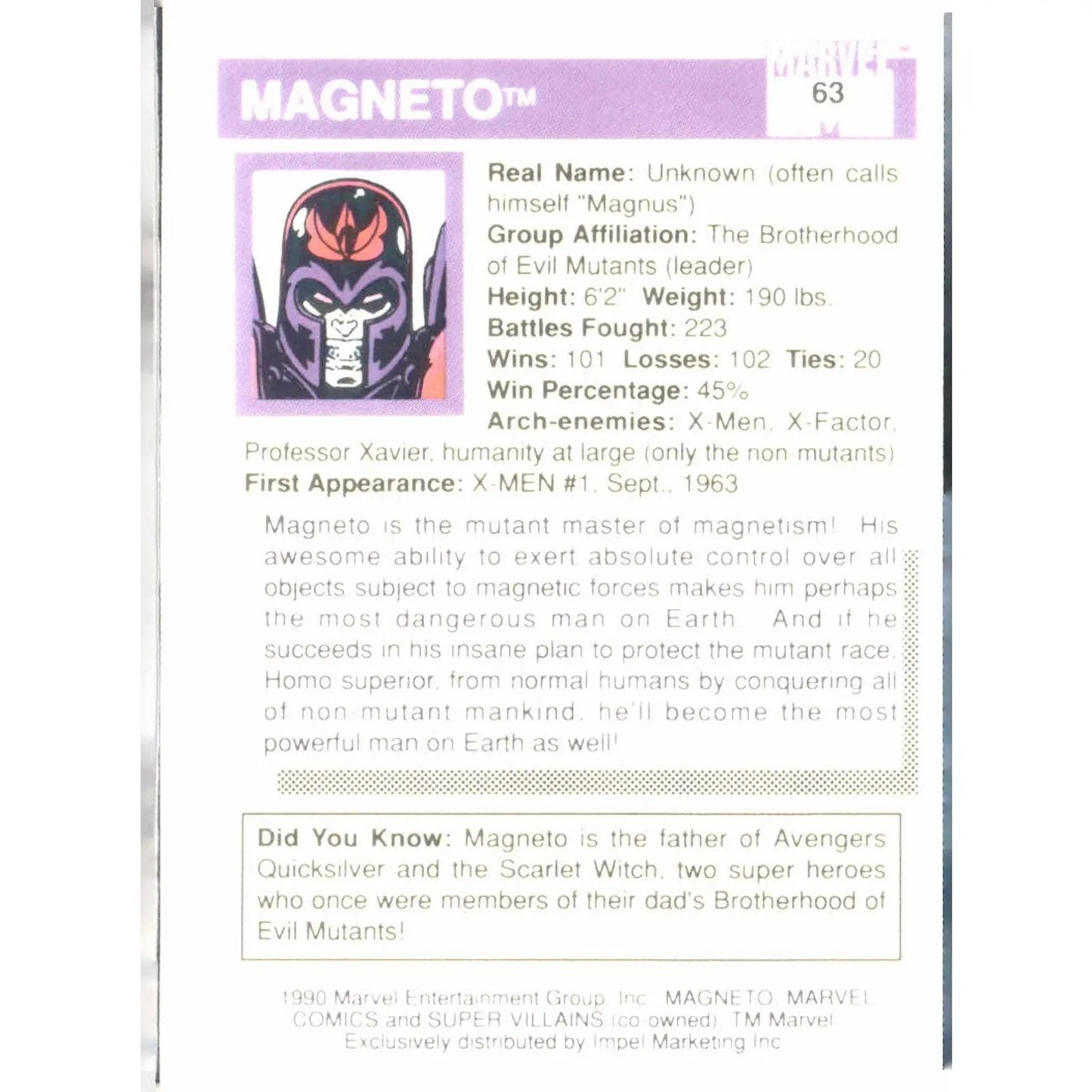 1990 Impel Marvel Universe #63 Magneto - MOD Shop LLC