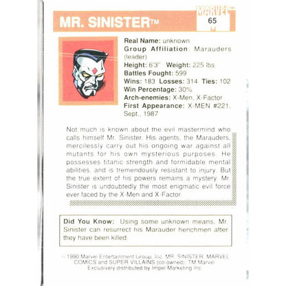 1990 Impel Marvel Universe #65 Mr. Sinister - MOD Shop LLC