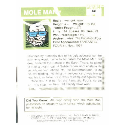 1990 Impel Marvel Universe #68 Mole Man - MOD Shop LLC