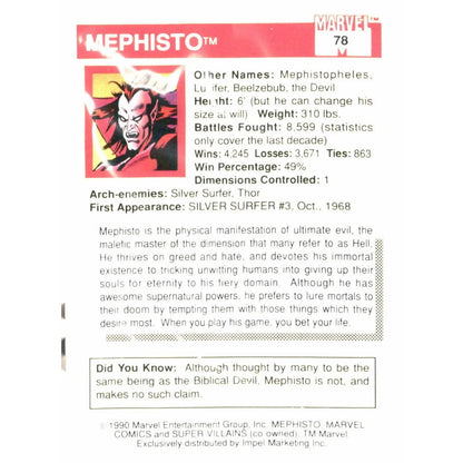 1990 Impel Marvel Universe #78 Mephisto - MOD Shop LLC