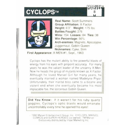 1990 Impel Marvel Universe #8 Cyclops - MOD Shop LLC