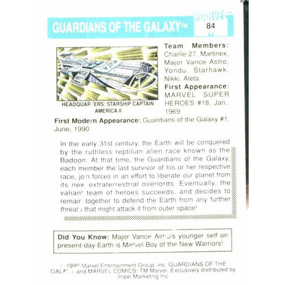 1990 Impel Marvel Universe #84 Guardians of the Galaxy - MOD Shop LLC