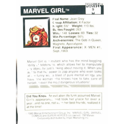 1990 Impel Marvel Universe #9 Marvel Girl - MOD Shop LLC