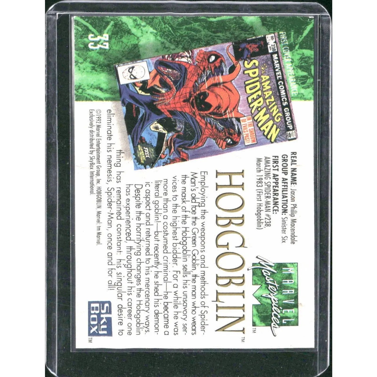 1992 SkyBox Marvel Masterpieces #33 Hobgoblin - MOD Shop LLC