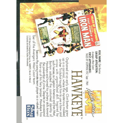 1992 SkyBox Marvel Masterpieces #34 Hawkeye - MOD Shop LLC