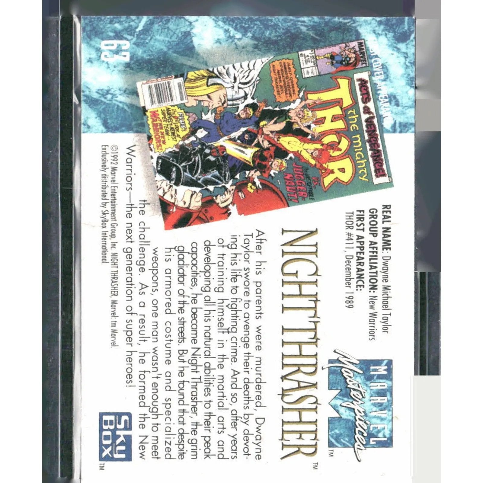 1992 SkyBox Marvel Masterpieces #63 Night Thrasher - MOD Shop LLC