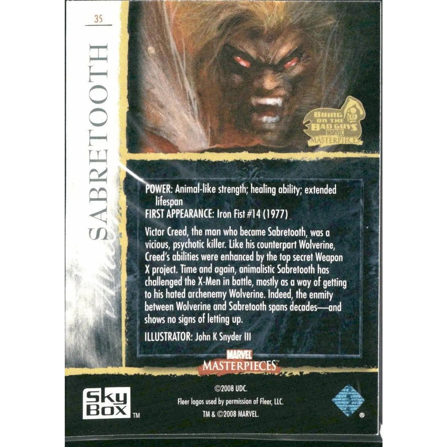 2008 Upper Deck Marvel Masterpieces 3 #35 Sabretooth - MOD Shop LLC