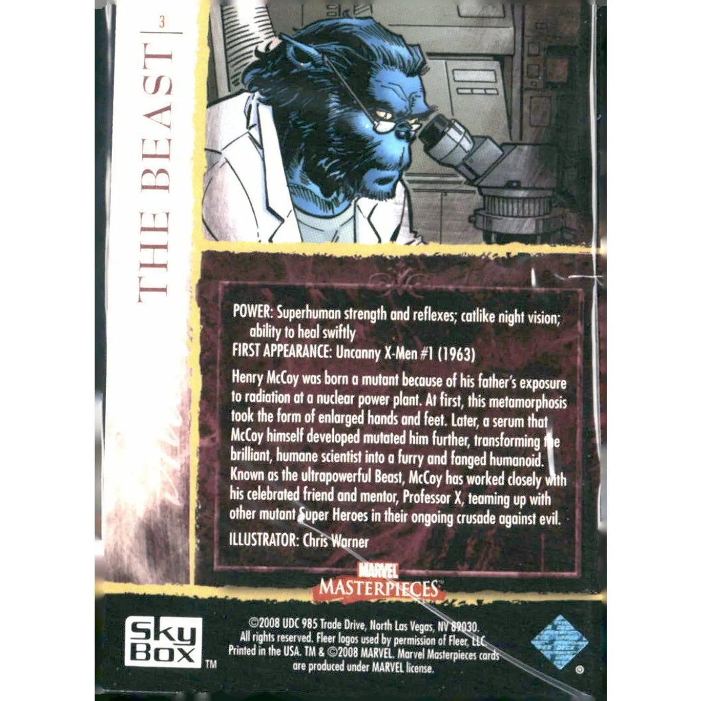 2008 Upper Deck Marvel Masterpieces Set 2 #3 The Beast - MOD Shop LLC