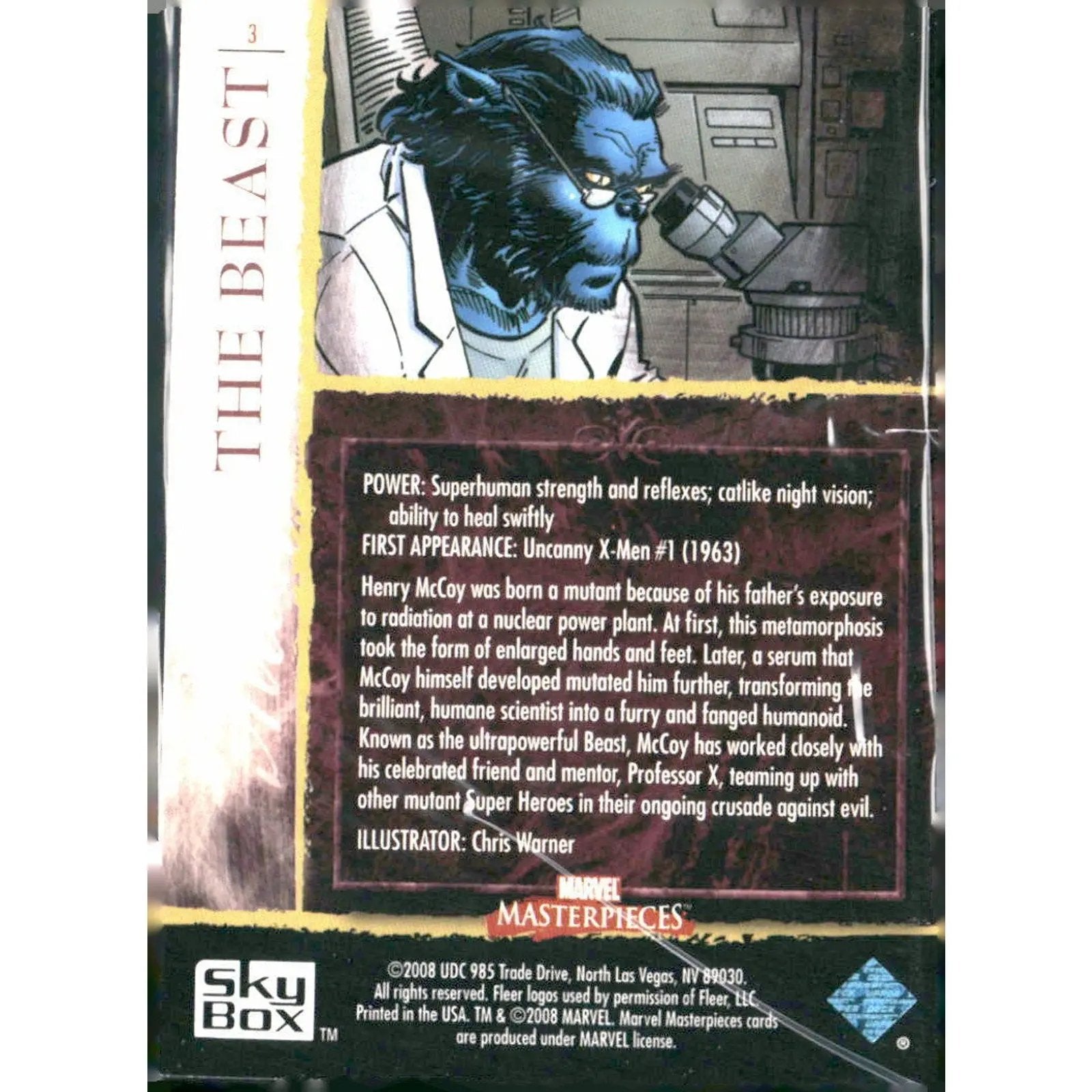 2008 Upper Deck Marvel Masterpieces Set 2 #3 The Beast - MOD Shop LLC