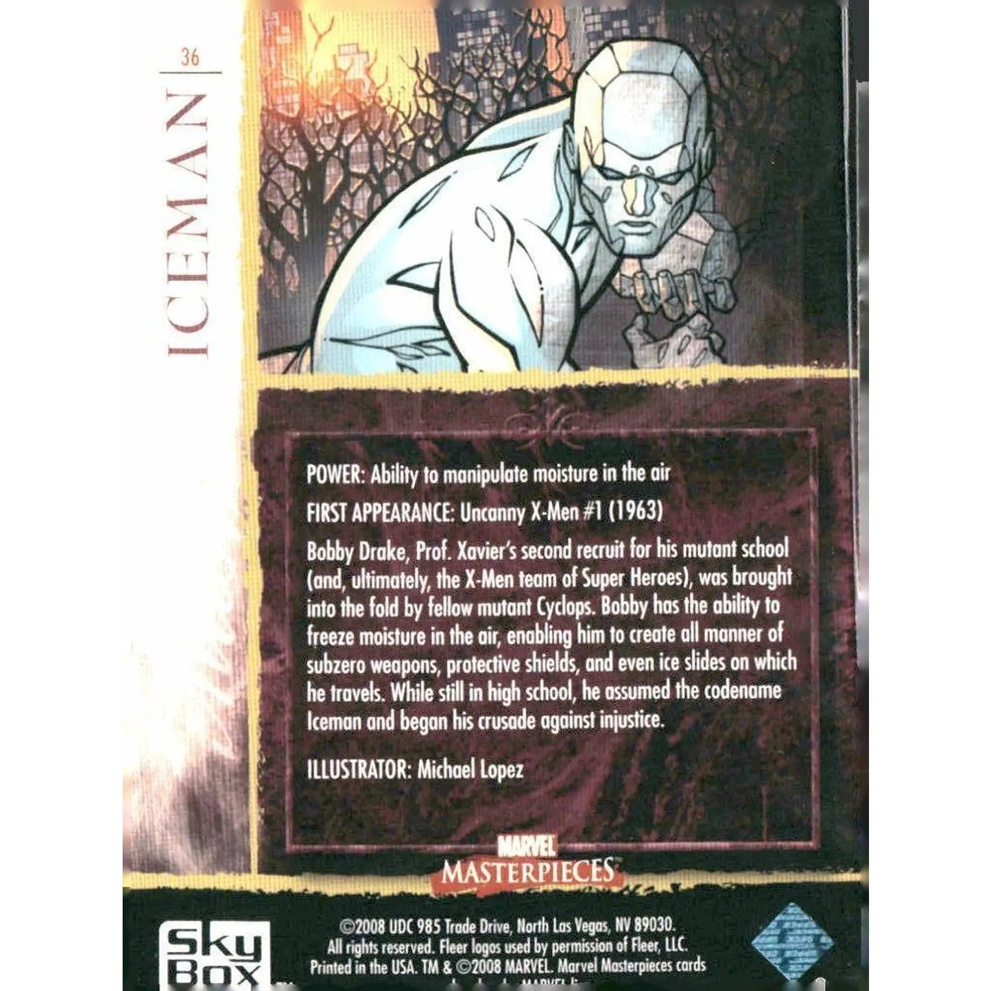 2008 Upper Deck Marvel Masterpieces Set 2 #36 Iceman - MOD Shop LLC