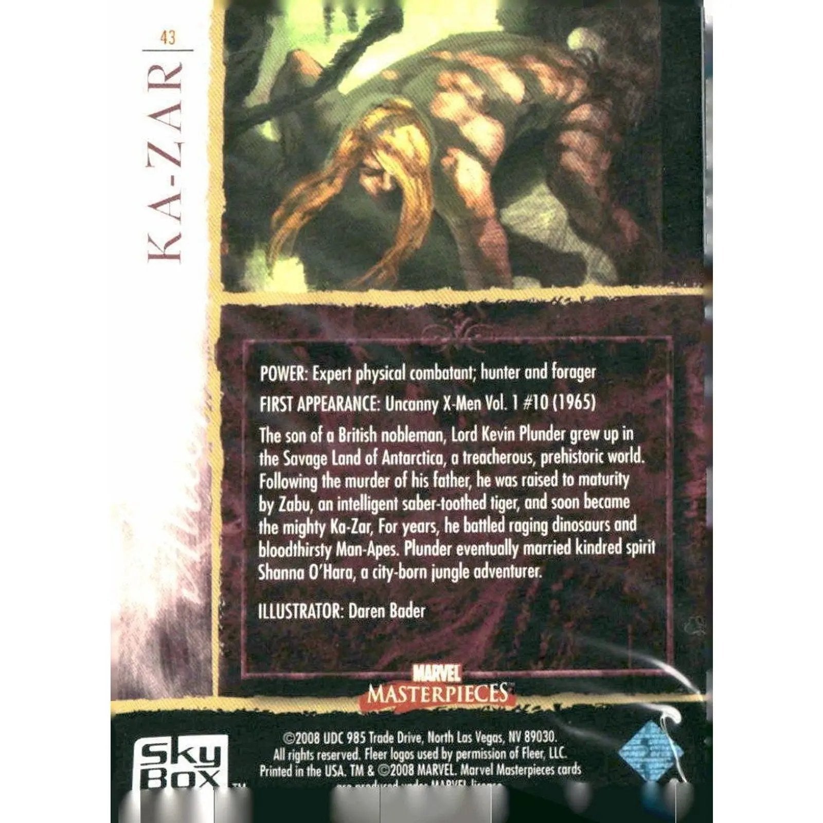 2008 Upper Deck Marvel Masterpieces Set 2 #43 Ka - Zar - MOD Shop LLC