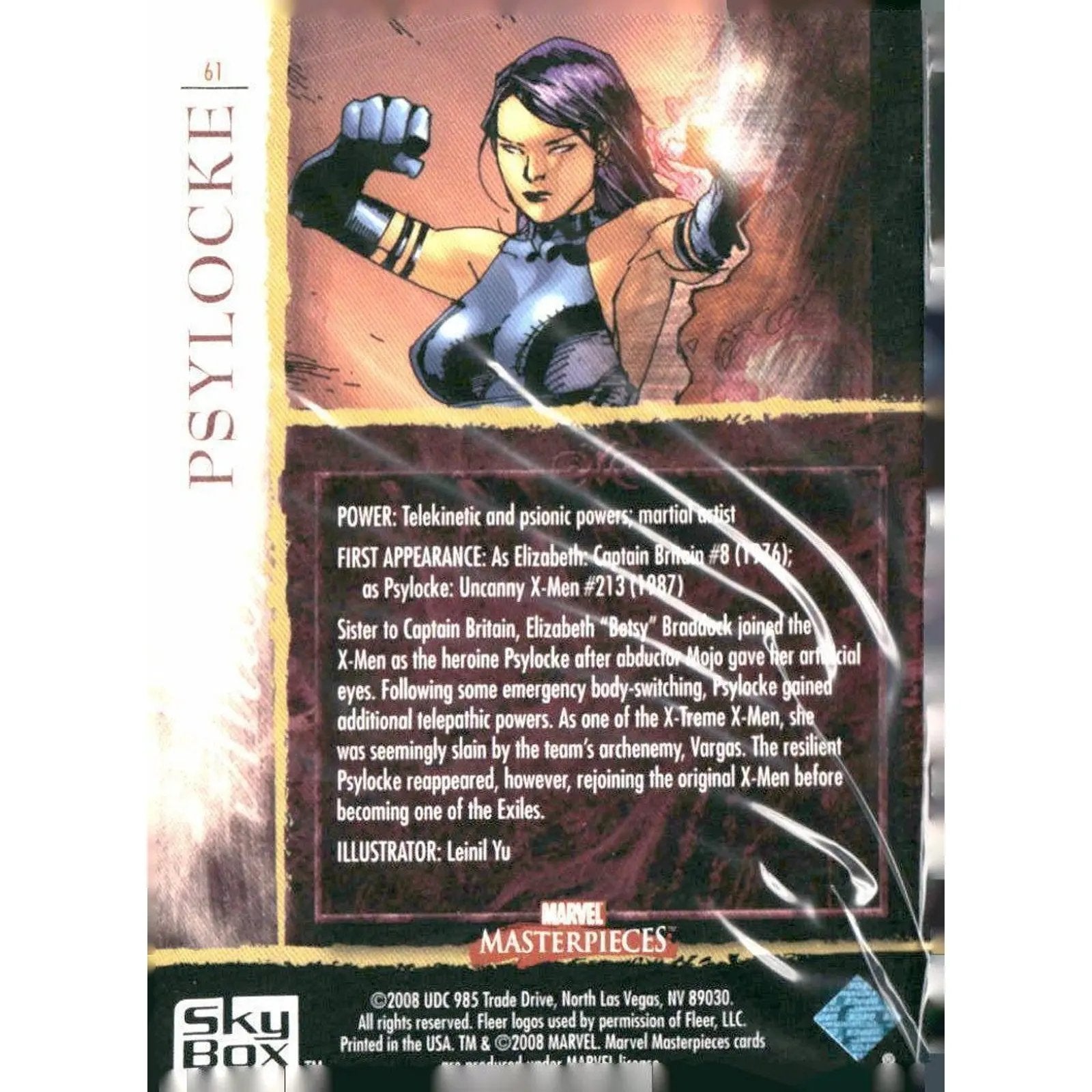 2008 Upper Deck Marvel Masterpieces Set 2 #61 Psylocke - MOD Shop LLC