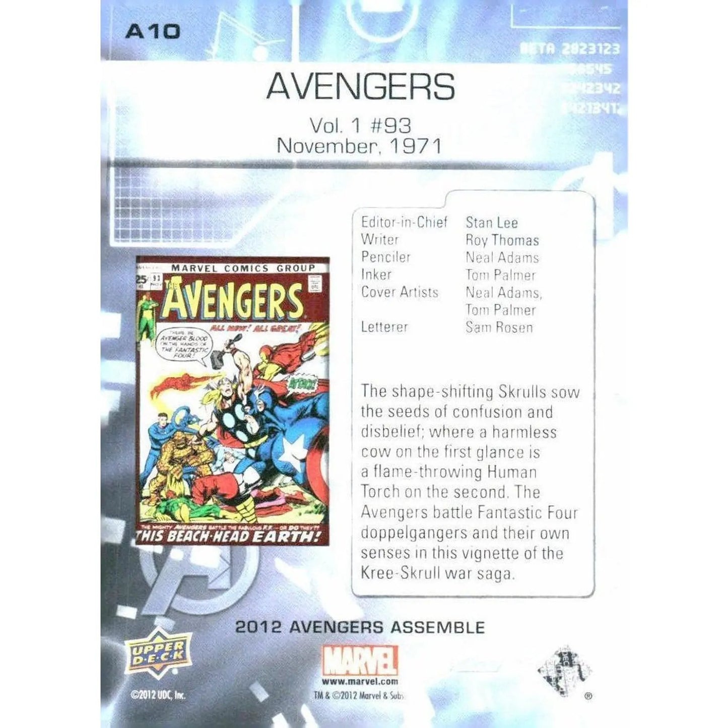2012 Upper Deck Avengers Assemble #A10 Avengers - Vol. 1 #93 - November, 1971 - MOD Shop LLC