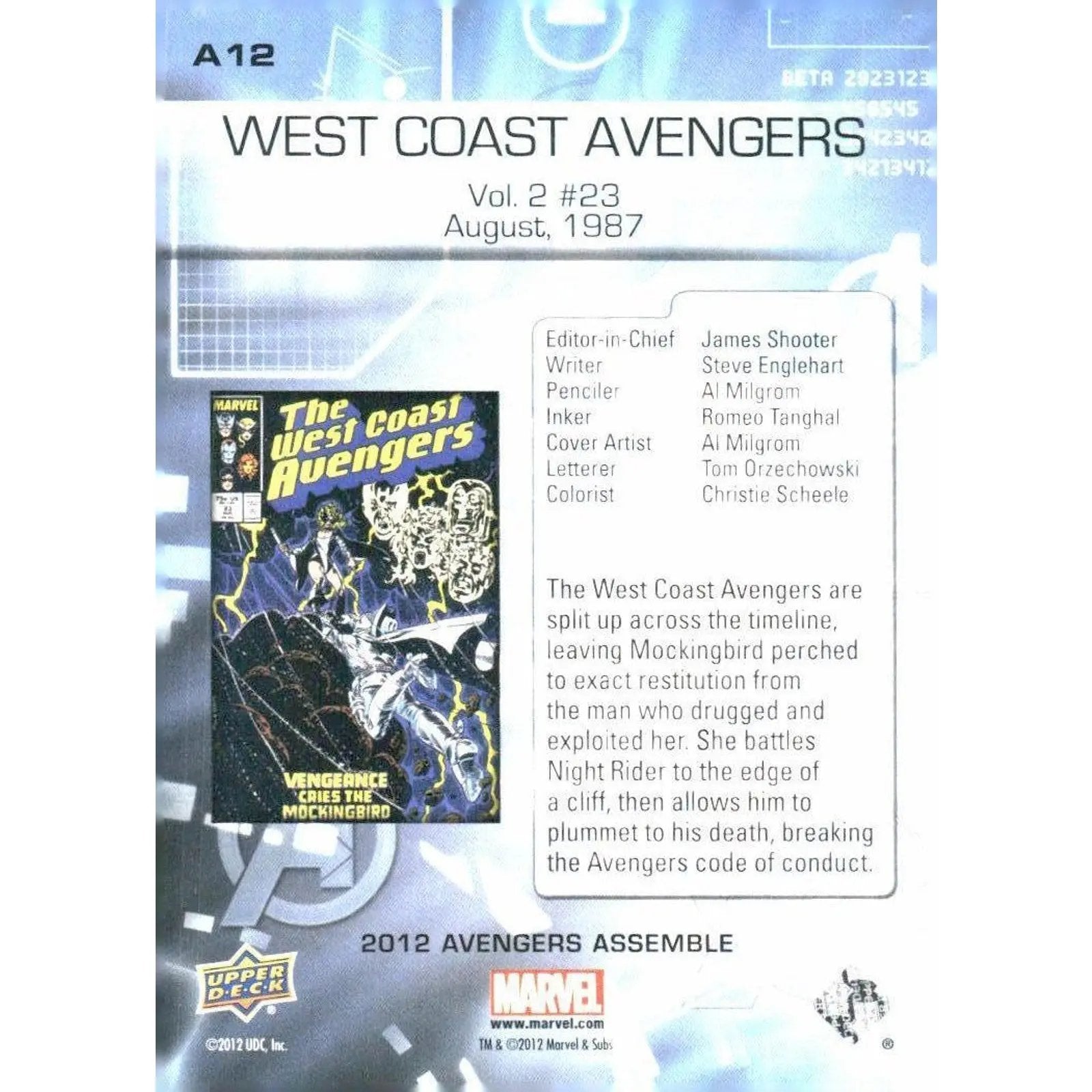 2012 Upper Deck Avengers Assemble #A12 WCoast Avengers - Vol. 2 #23 - Aug 1987 - MOD Shop LLC