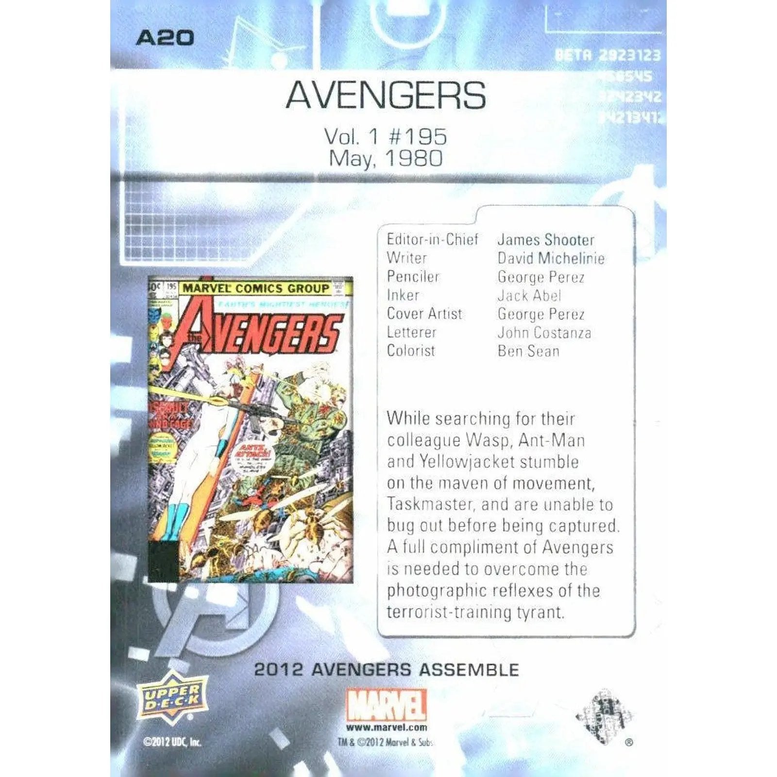 2012 Upper Deck Avengers Assemble #A20 Avengers - Vol. 1 #195 - May, 1980 - MOD Shop LLC