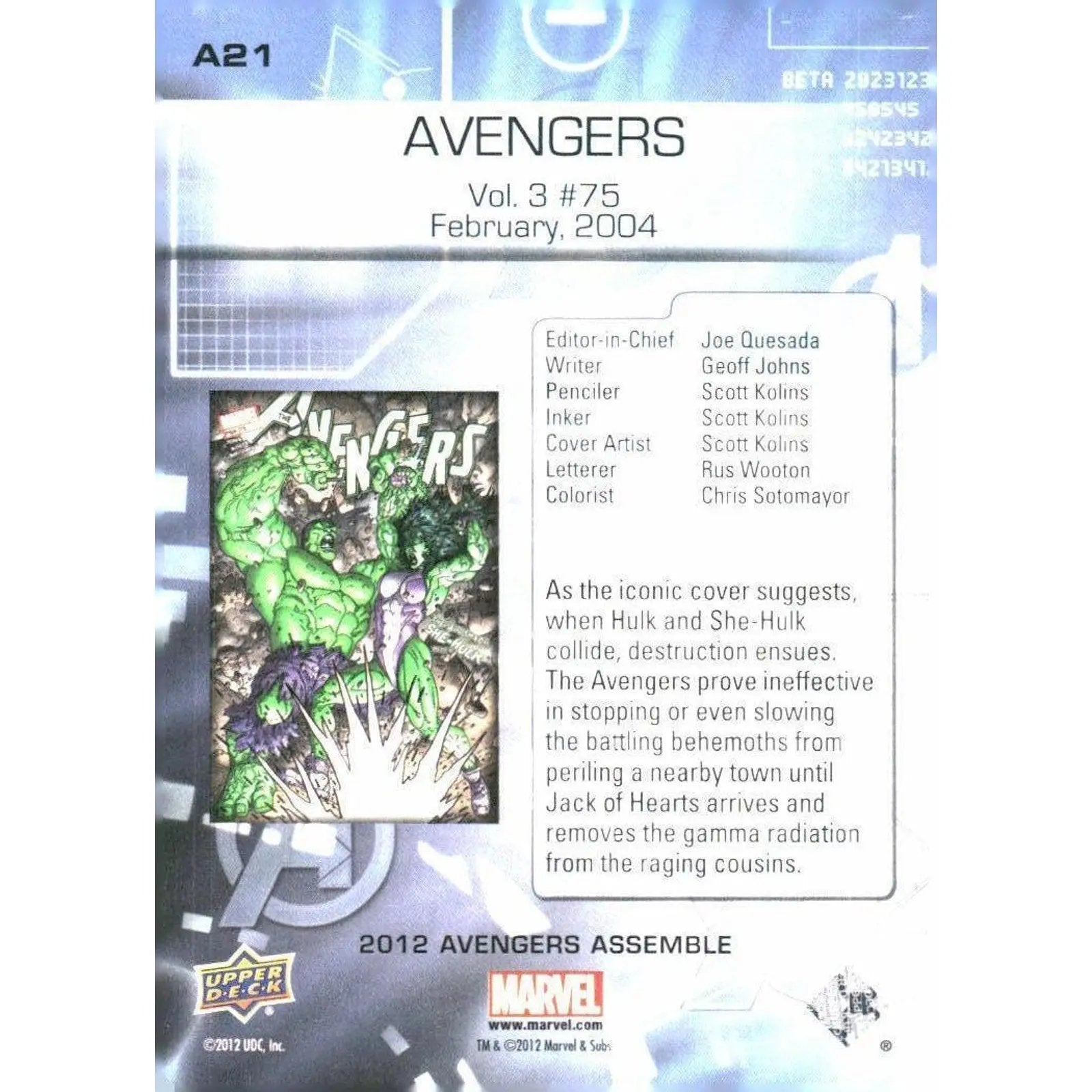 2012 Upper Deck Avengers Assemble #A21 Avengers - Vol. 3 #75 - February, 2004 - MOD Shop LLC