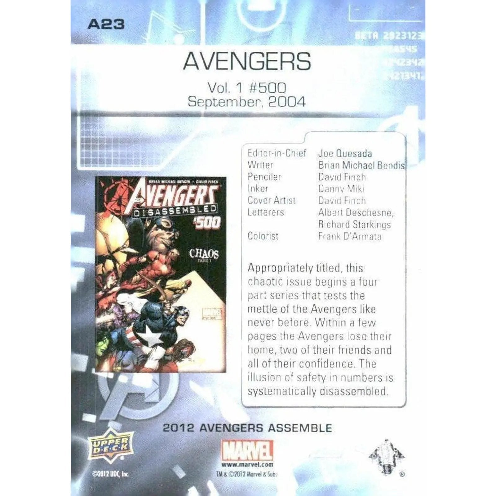 2012 Upper Deck Avengers Assemble #A23 Avengers - Vol. 1 #500 - September, 2004 - MOD Shop LLC