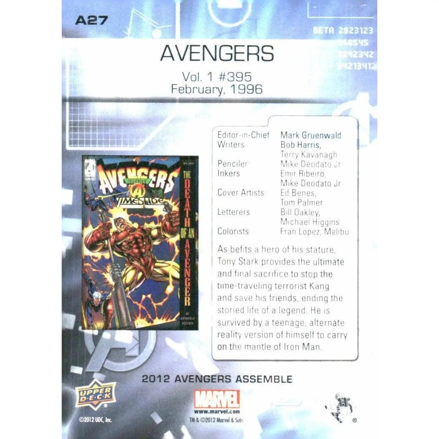 2012 Upper Deck Avengers Assemble #A27 Avengers - Vol. 1 #395 - February, 1996 - MOD Shop LLC