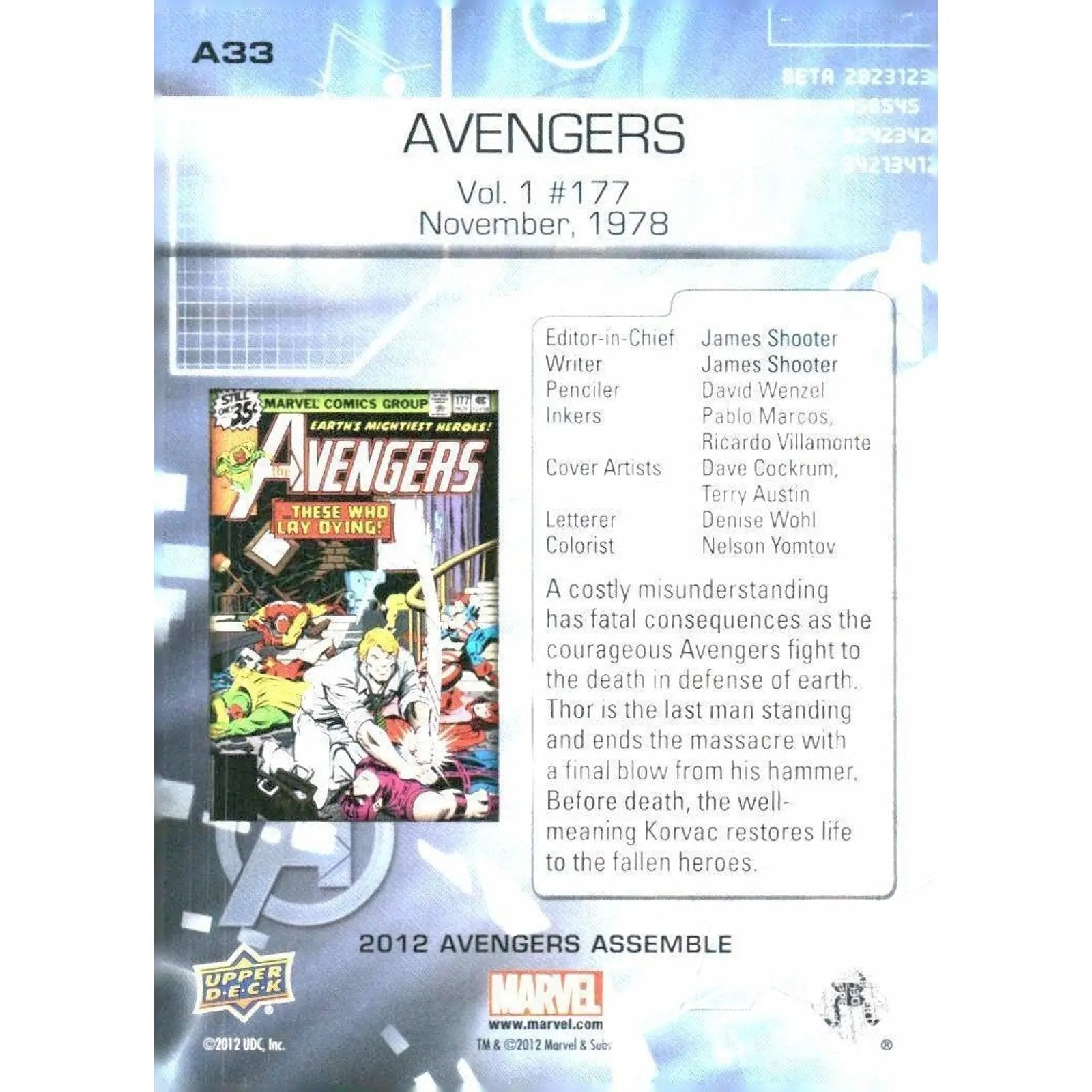 2012 Upper Deck Avengers Assemble #A33 Avengers - Vol. 1 #177 - November, 1978 - MOD Shop LLC