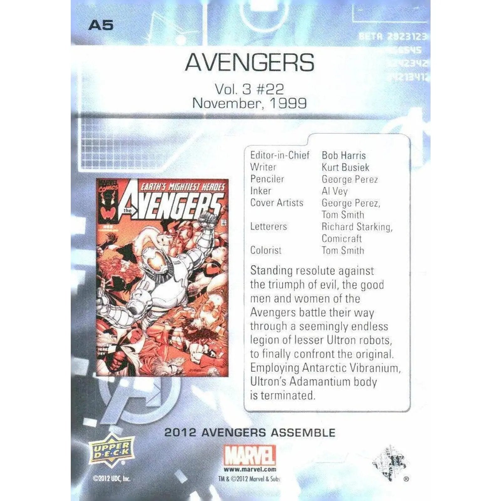 2012 Upper Deck Avengers Assemble #A5 Avengers - Vol. 3 #22 - November, 1999 - MOD Shop LLC
