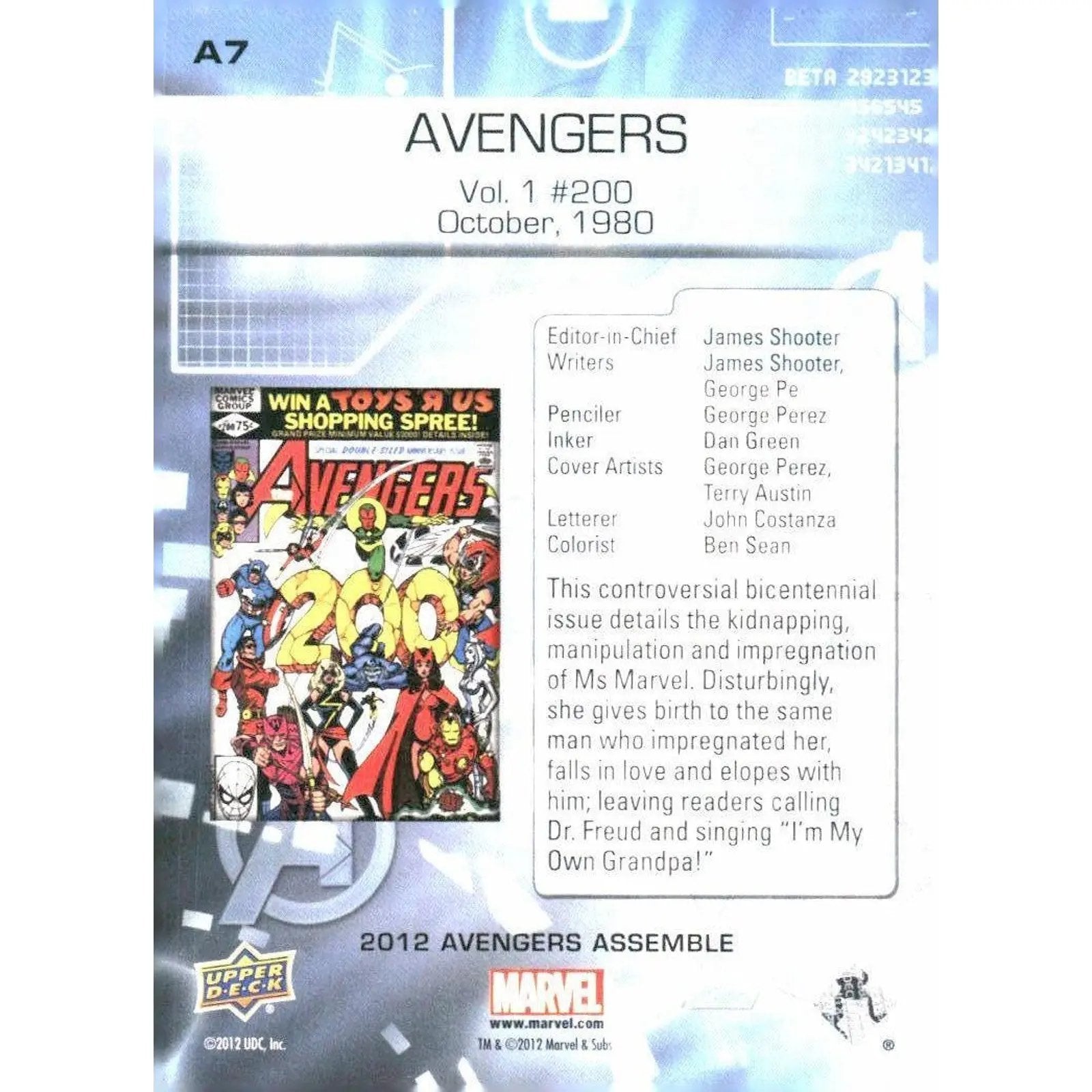 2012 Upper Deck Avengers Assemble #A7 Avengers - Vol. 1 #200 - October, 1980 - MOD Shop LLC