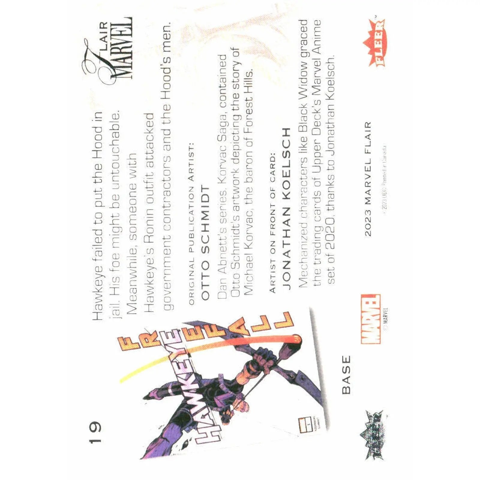 2023 Flair Marvel #19 Hawkeye Base - MOD Shop LLC
