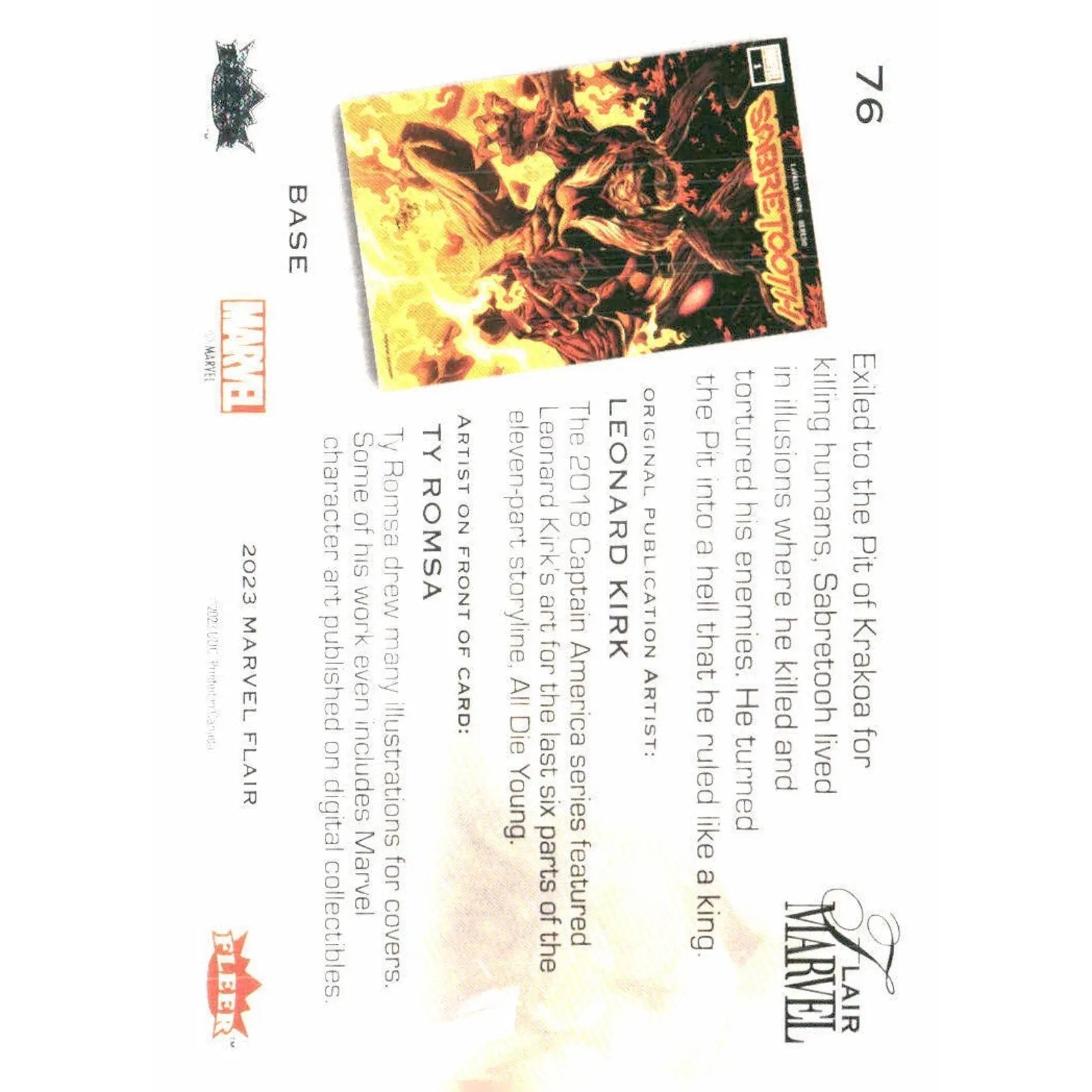 2023 Flair Marvel #76 Sabretooth Base - MOD Shop LLC