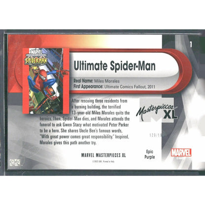 2024 SkyBox Marvel Masterpieces XL #1 Ultimate Spider - Man Epic Purple Foil /199 - MOD Shop LLC