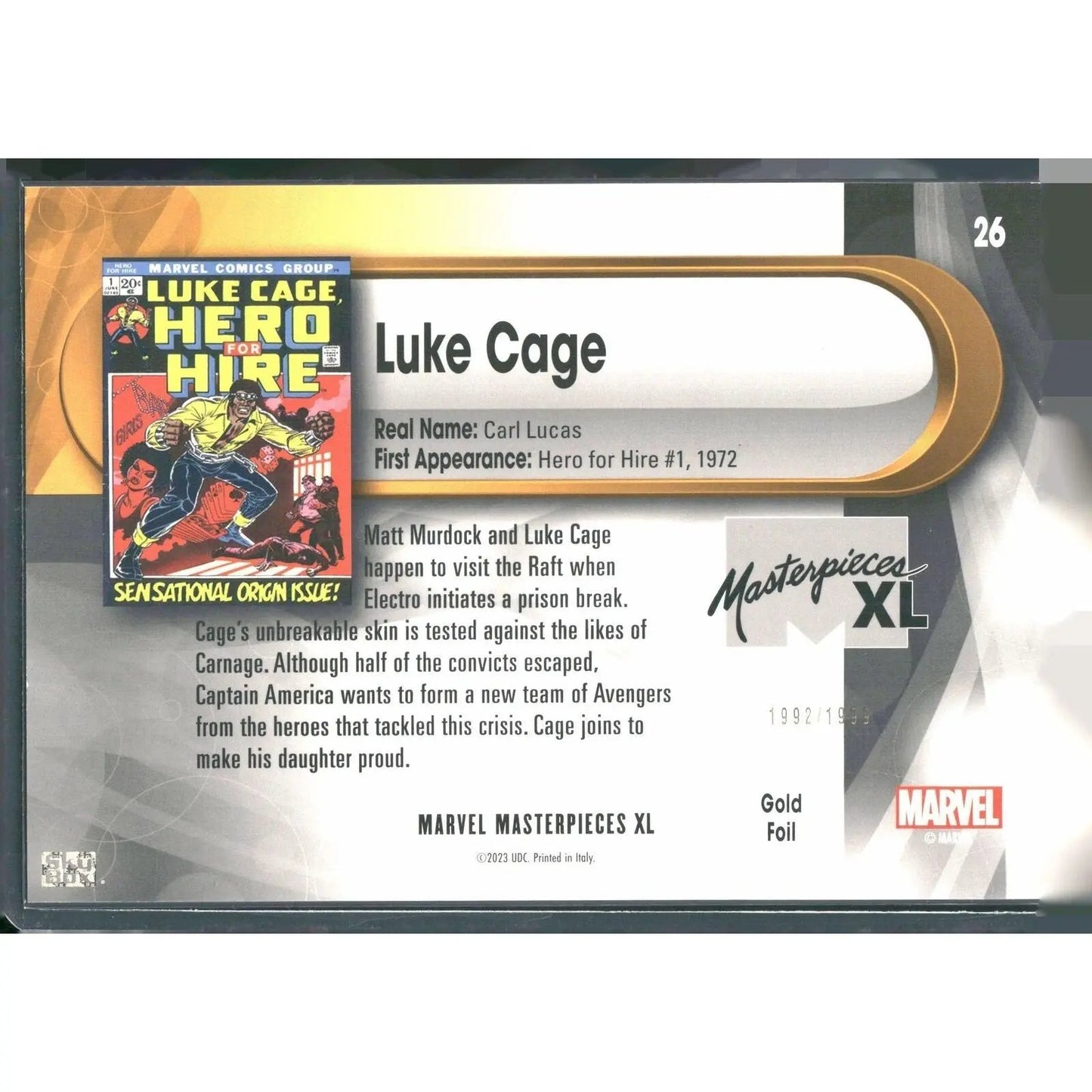 2024 SkyBox Marvel Masterpieces XL #26 Luke Cage Lvl 2 Gold Foil /1999 - MOD Shop LLC