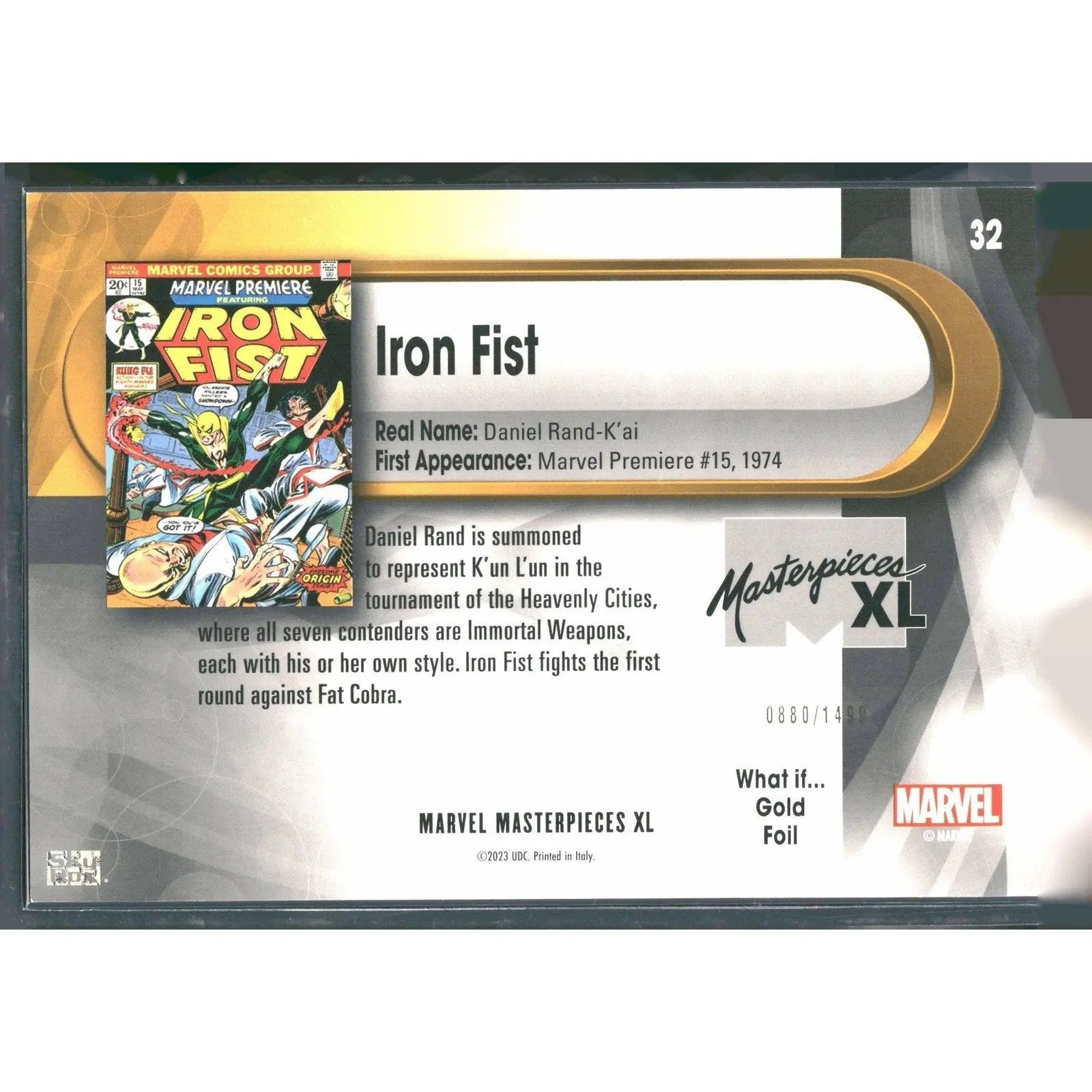 2024 SkyBox Marvel Masterpieces XL #32 Iron Fist Lvl 2 What If Gold Foil / 1499 - MOD Shop LLC