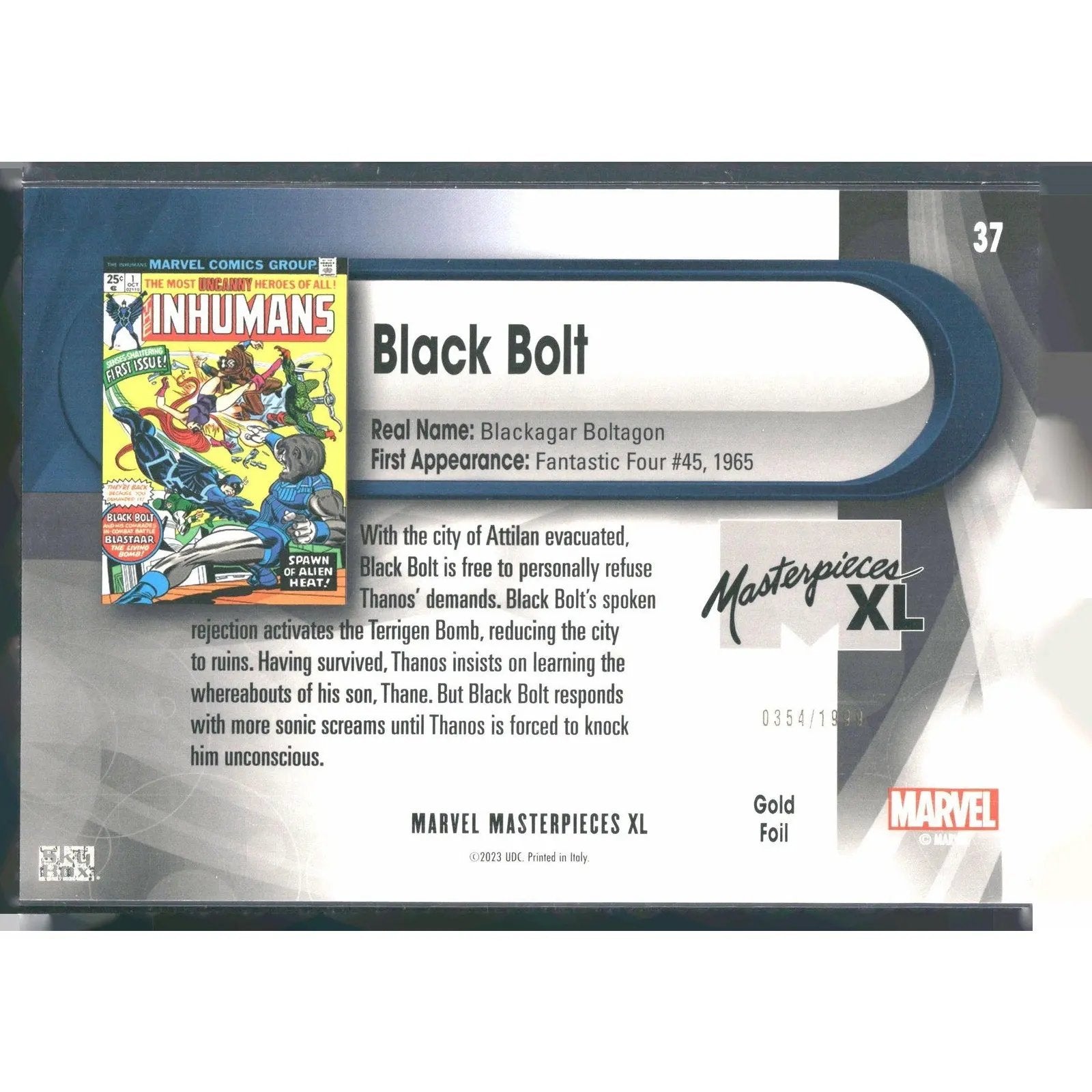 2024 SkyBox Marvel Masterpieces XL #37 Black Bolt Lvl 2 Gold Foil /1999 - MOD Shop LLC