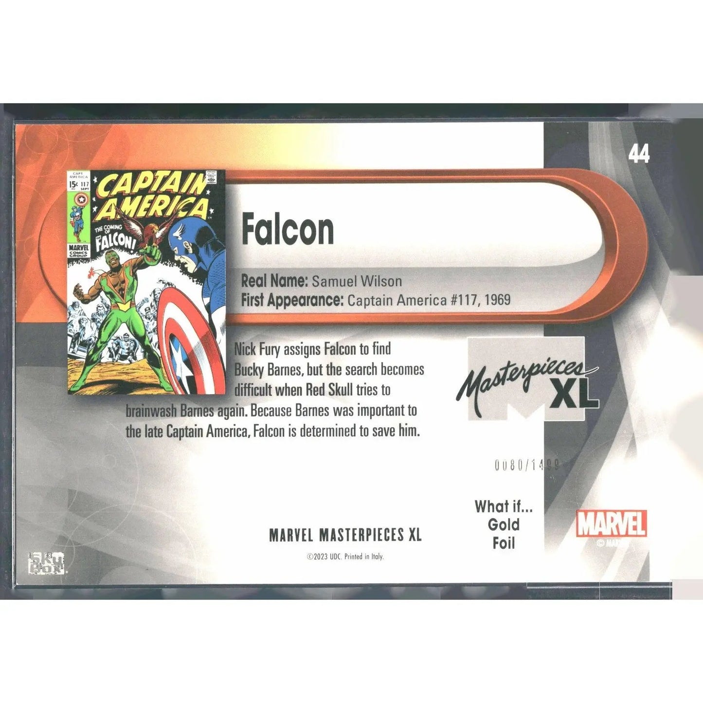 2024 SkyBox Marvel Masterpieces XL #44 Falcon Lvl 2 WI Gold /1499 - MOD Shop LLC