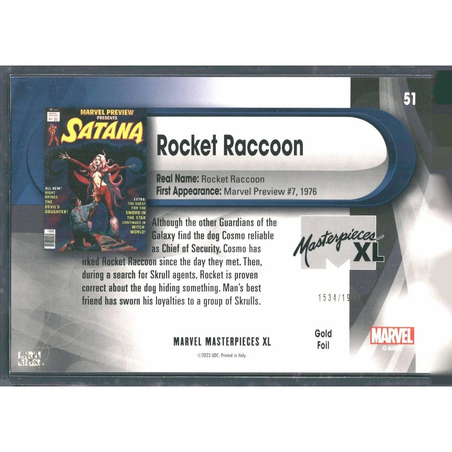2024 SkyBox Marvel Masterpieces XL #51 Rocket Raccoon Lvl 3 /1999 - MOD Shop LLC