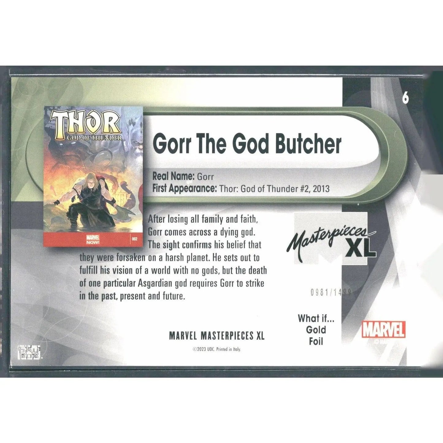 2024 SkyBox Marvel Masterpieces XL #6 Gorr The God Butcher Lvl 1 WI Gold /1499 - MOD Shop LLC