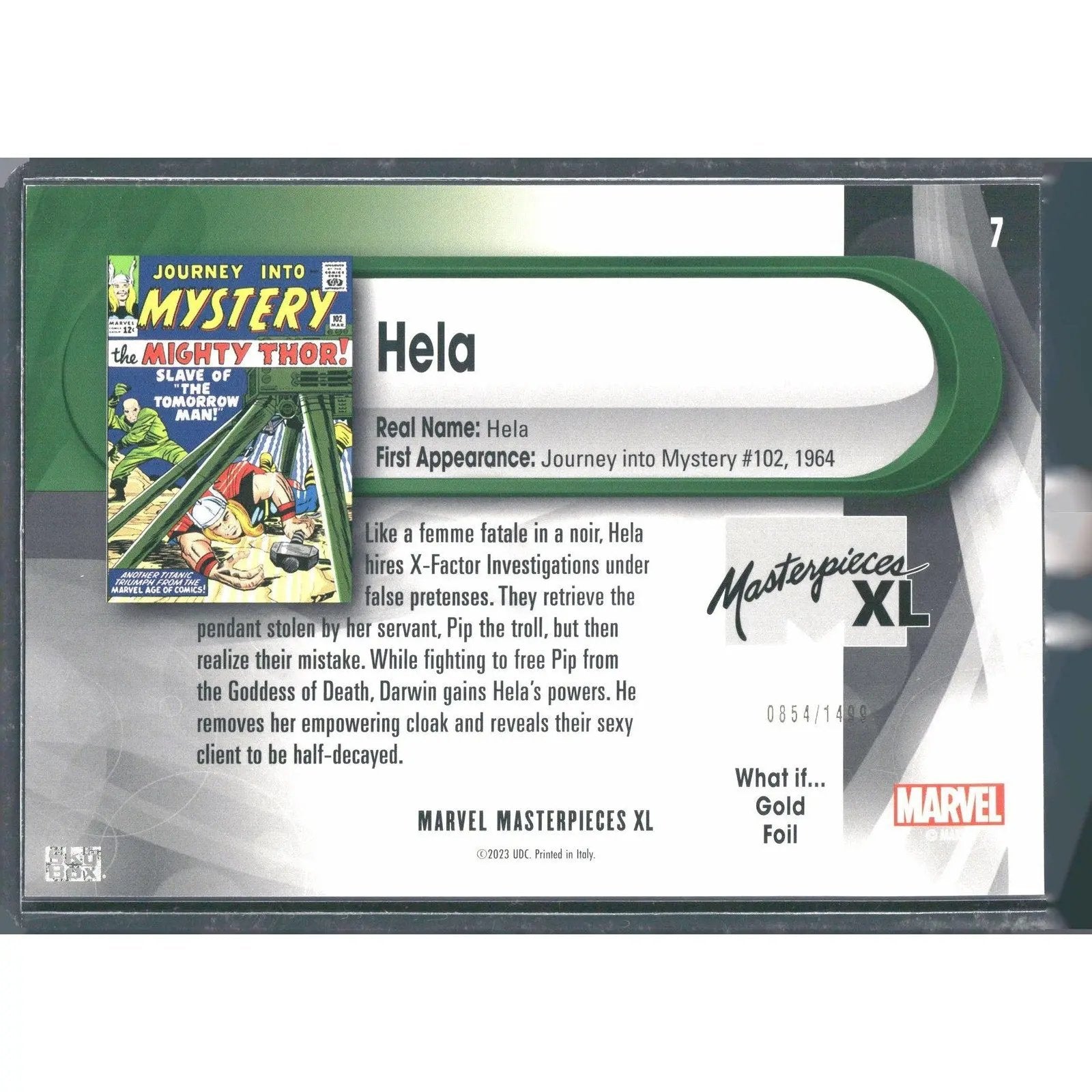 2024 SkyBox Marvel Masterpieces XL #7 Hela Lvl 1 WI Gold /1499 - MOD Shop LLC
