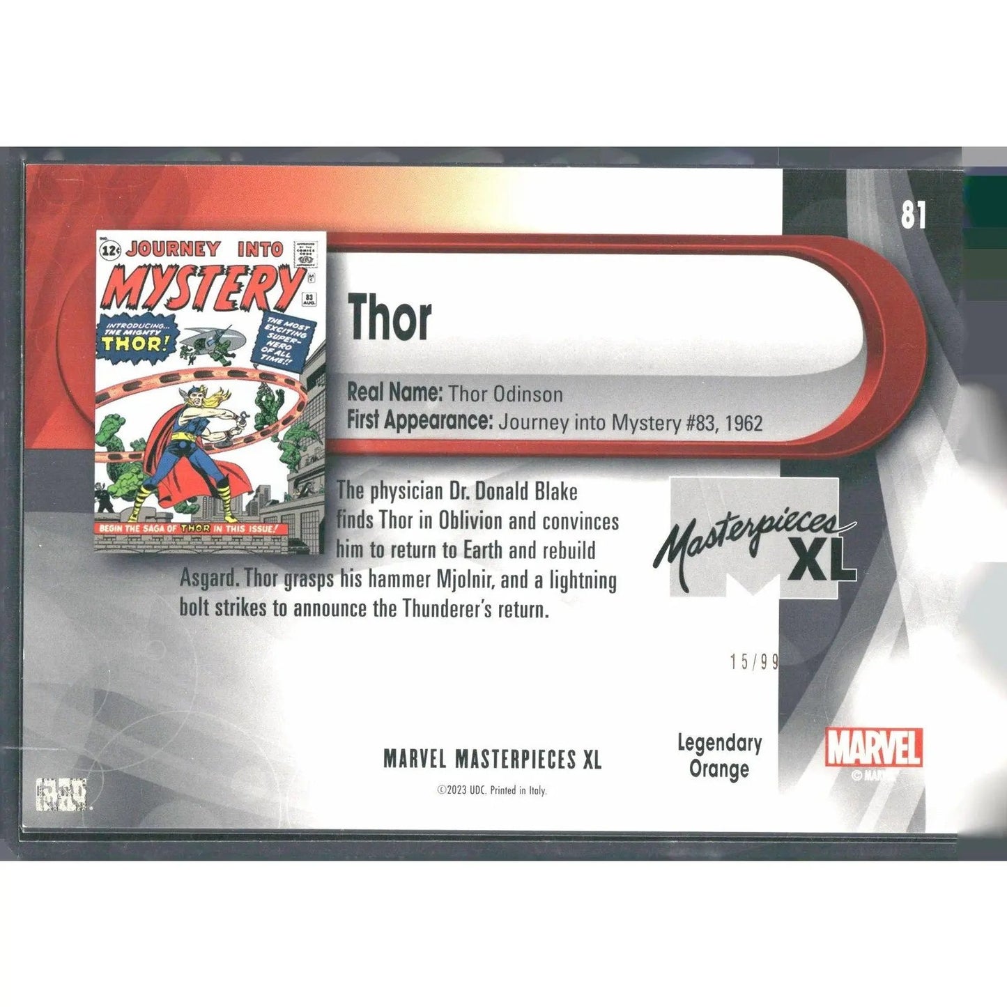 2024 SkyBox Marvel Masterpieces XL #81 Thor Legendary Orange Foil /99 - MOD Shop LLC