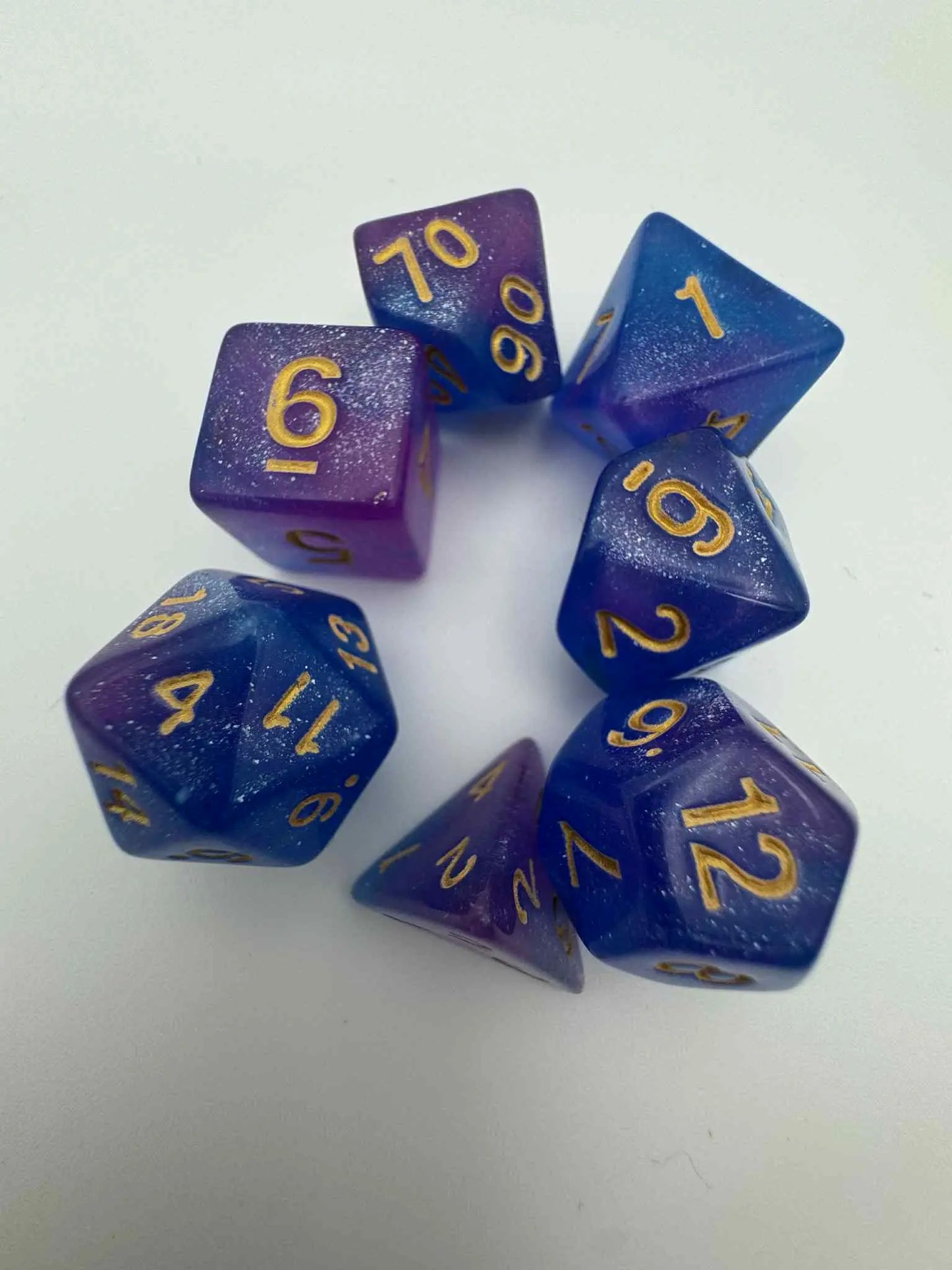 Dice - Blue/Purple/Gold - Sparkly - Dice Set - 7 pc Set